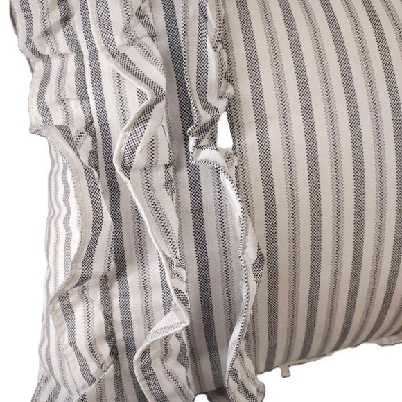 LAURA ASHLEY Gray White Striped Ruffle Accent Throw Pillow Home Decor 16 x 12 in - Picture 6 of 9